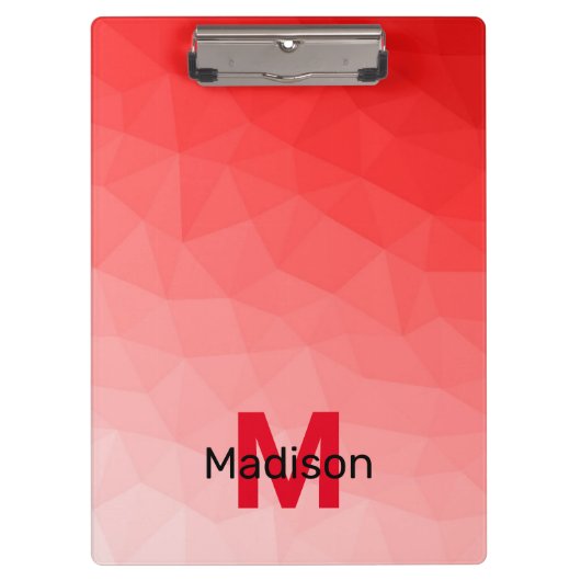 Rode verloop geometrisch meshpatroon Monogram Klembord (Voorkant)