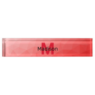 Rode verloop geometrisch meshpatroon Monogram Naambordje