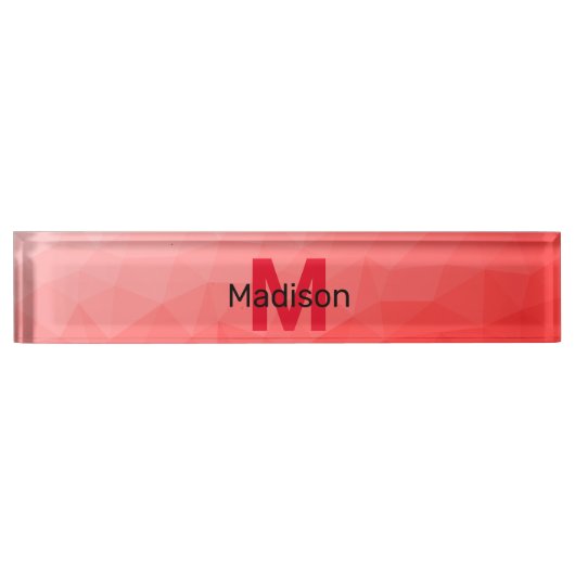 Rode verloop geometrisch meshpatroon Monogram Naambordje (Voorkant)