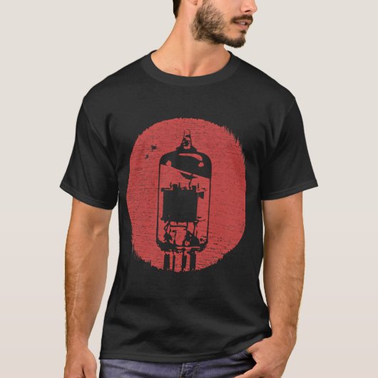 Rode verouderde effect retro vacuümbuis t-shirt (Voorkant)