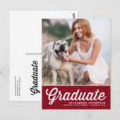 Rode Veteraan Retro Script Foto Afstudeerfeest Briefkaart (Voorkant / Achterkant)