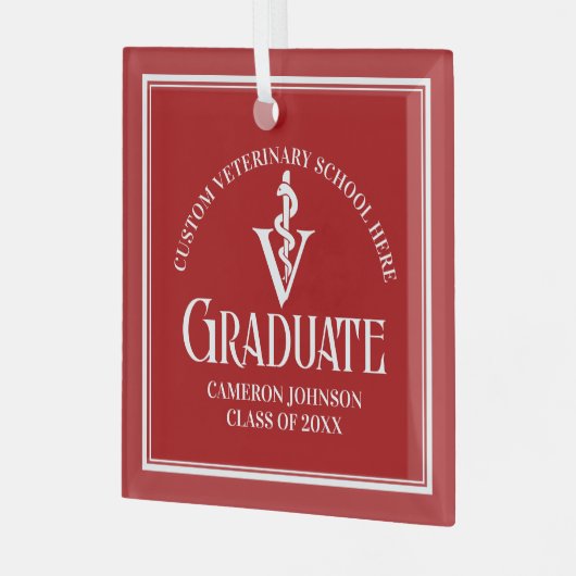 Rode Veterinaire School Afstuderen Kerst Glas Ornament (Voorkant links)