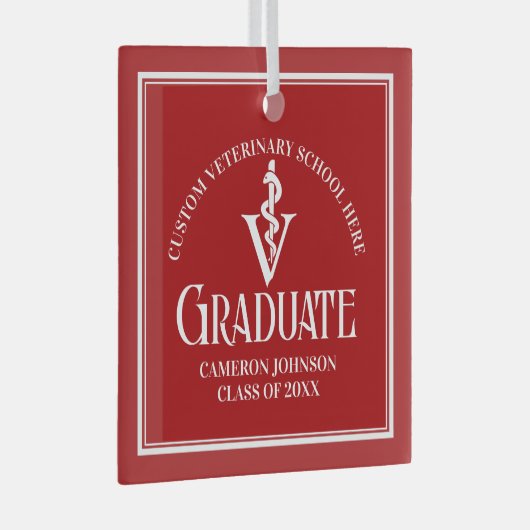 Rode Veterinaire School Afstuderen Kerst Glas Ornament (Voorkant Rechts)