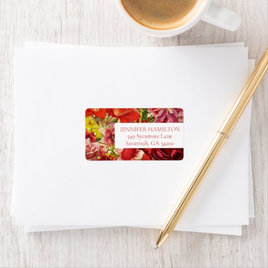 Rode Vetgedrukte Bloemen Adres Sticker (Insitu)