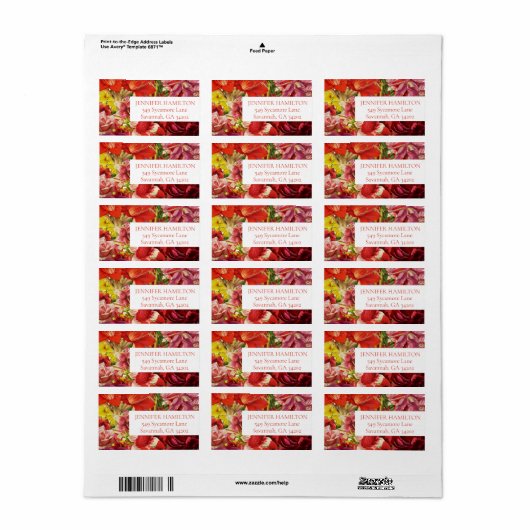 Rode Vetgedrukte Bloemen Adres Sticker (Full Sheet)