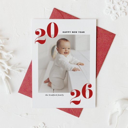 Rode Vetgedrukte Typografie 2025 Nieuwjaarsfoto Feestdagen Kaart