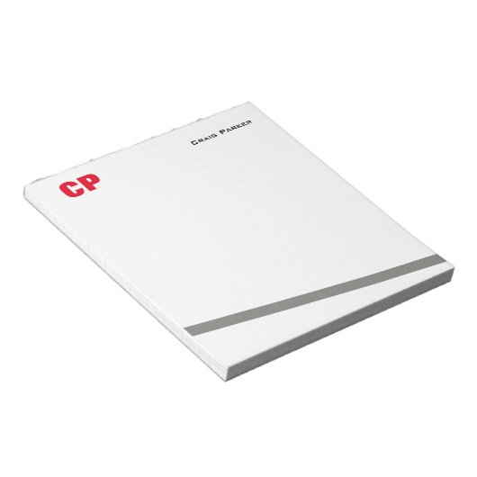 Rode Vette Monogram Professioneel Effen Grijze Lij Notitieblok (Schuin)