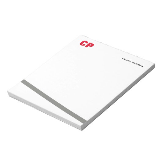 Rode Vette Monogram Professioneel Effen Grijze Lij Notitieblok (Linkerzijde)