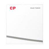 Rode Vette Monogram Professioneel Effen Grijze Lij Notitieblok (Voorkant)