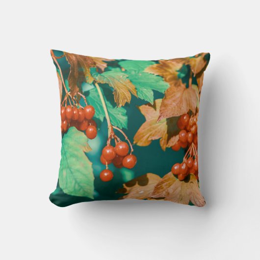 Rode Viburnum Bessen Groene Bladeren Kussen (Voorkant)