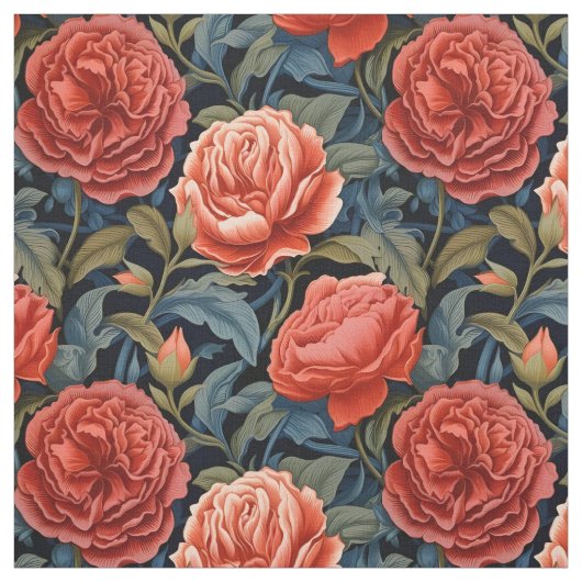 Rode Victoriaans Rozen Stof (Swatch)