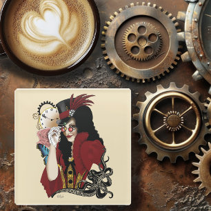 Rode Victoriaanse Steampunk Dame Vintage Octopus Glazen Onderzetter