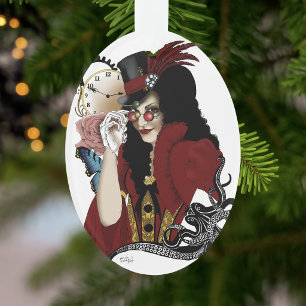 Rode Victoriaanse Steampunk Dame Vintage Octopus Ornament