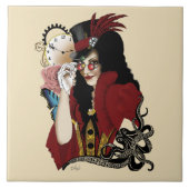 Rode Victoriaanse Steampunk Dame Vintage Octopus Tegeltje (Voorkant)