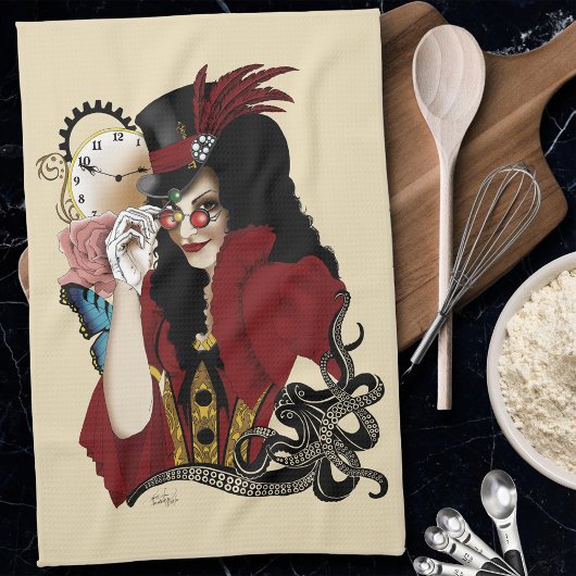 Rode Victoriaanse Steampunk Dame Vintage Octopus Theedoek