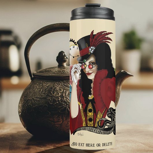 Rode Victoriaanse Steampunk Dame Vintage Octopus Thermosbeker
