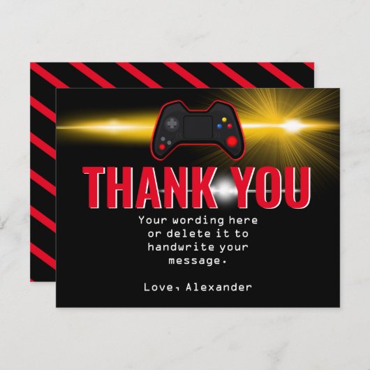 Rode Videospel Feest Bedankkaart (Voorkant / Achterkant)