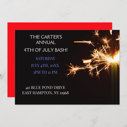 Rode Vierde Juli Onafhankelijkheidsdag Sparkler Kaart (Voorkant / Achterkant)