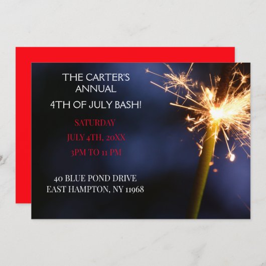 Rode Vierde Juli Onafhankelijkheidsdag Sparkler Kaart (Voorkant / Achterkant)