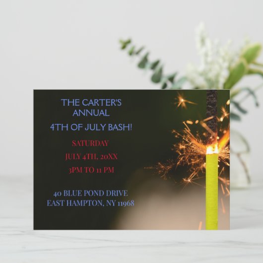 Rode Vierde Juli Onafhankelijkheidsdag Sparkler Kaart (Staand voorkant)