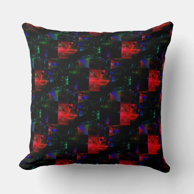 Rode vierkante mozaïekbekleding over donkergroene  kussen (Voorkant)