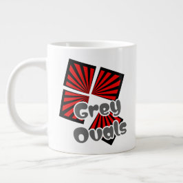 Rode vierkanten met balken en grijze ovalen Tekst Grote Koffiekop