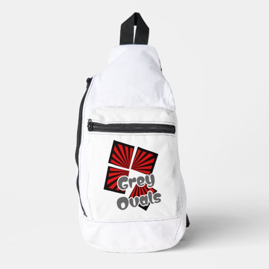 Rode vierkanten met balken en grijze ovalen Tekst Sling Bag (Voorkant)