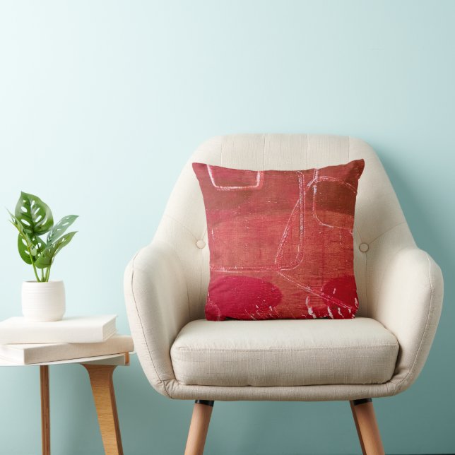 Rode Vierkanten Retro Modern, Een Gel Print Abstra Kussen (Stoel)