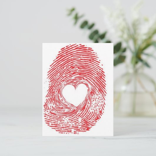 rode vingerafdruk met hart briefkaart (Staand voorkant)