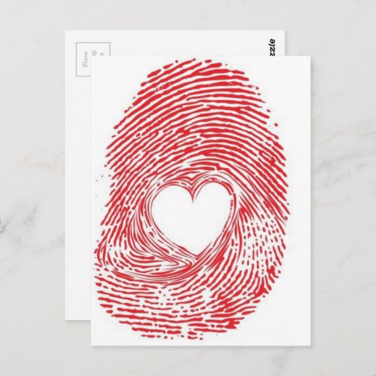 rode vingerafdruk met hart briefkaart (Voorkant / Achterkant)