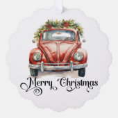 Rode Vintage Auto Kerstmis Ornament Kaart (Voorkant)
