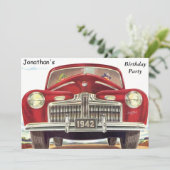 Rode Vintage Auto Verjaardagsfeest Kaart (Staand voorkant)