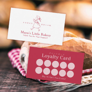 Rode Vintage Bakkerij Meisje Logo Loyalty Visitekaartje