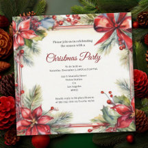 Rode Vintage Bloem Kerstfeest Uitnodigingskaart