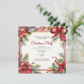 Rode Vintage Bloemen Kerstfeest Uitnodiging Kaart (Staand voorkant)