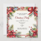 Rode Vintage Bloemen Kerstfeest Uitnodiging Kaart (Voorkant)