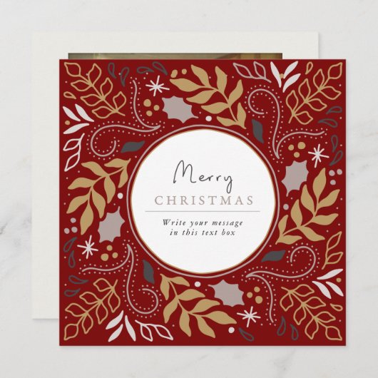 Rode Vintage Botanisch Lijst Kerstkaart (Voorkant / Achterkant)