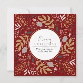 Rode Vintage Botanisch Lijst Kerstkaart (Voorkant)