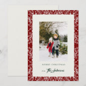 Rode Vintage Botanisch Lijst Kerstkaarten Feestdagenkaart (Voorkant / Achterkant)