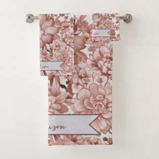 Rode Vintage Chinoiserie Bloemen gepersonaliseerd Bad Handdoek