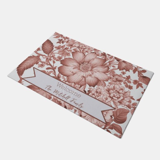 Rode Vintage Chinoiserie Bloemen gepersonaliseerd Deurmat (Schuin)