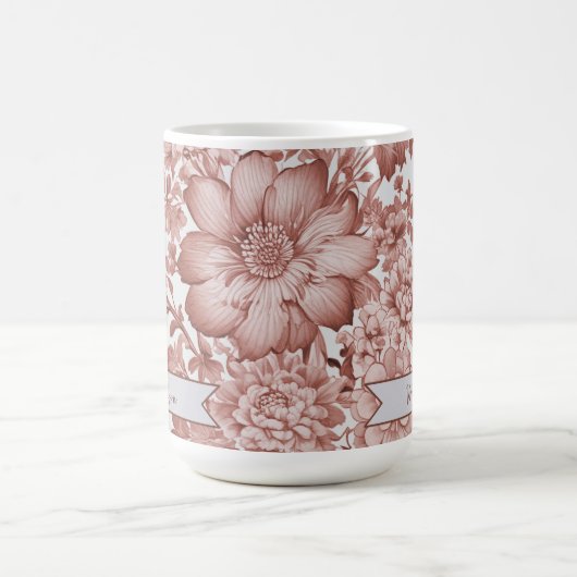 Rode Vintage Chinoiserie Bloemen gepersonaliseerd Koffiemok (Center)
