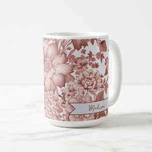 Rode Vintage Chinoiserie Bloemen gepersonaliseerd Koffiemok