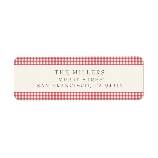 Rode Vintage Gingham Kerst Adresetiketten Etiket (Voorkant)