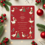 Rode Vintage Goose kerstfeest uitnodiging