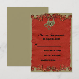 Rode Vintage Gotische Skeletsleutel save the date RSVP Kaartje
