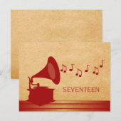 Rode Vintage Gramophone Briefkaart (Voorkant / Achterkant)