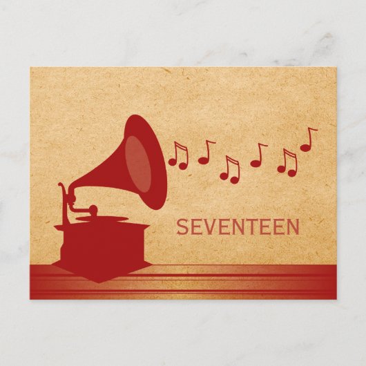 Rode Vintage Gramophone Briefkaart (Voorkant)