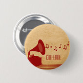 Rode Vintage Gramophone Button (Voorkant /achterkant)