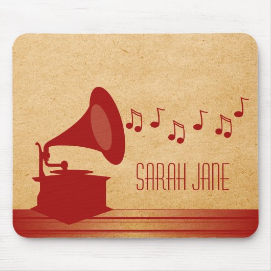 Rode Vintage Gramophone Mousepad Muismat (Voorkant)